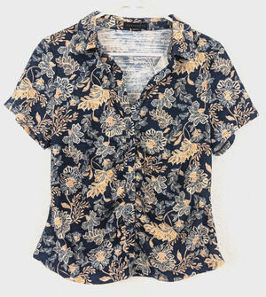 Sanctuary sz XL knit Top or T-shirt collard button front ss blue floral 1624
